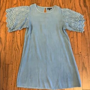Chambray dress with ruffle sleeve